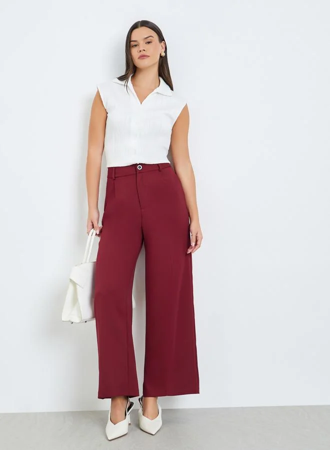 Take Two Burgundy Burgundy Solid Wide Leg Trousers for Women | Best Price UAE
